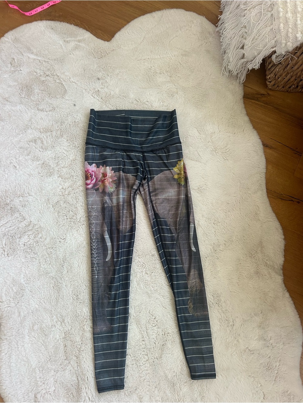 teeki Gray Striped Leggings with elephants/Floral Accents